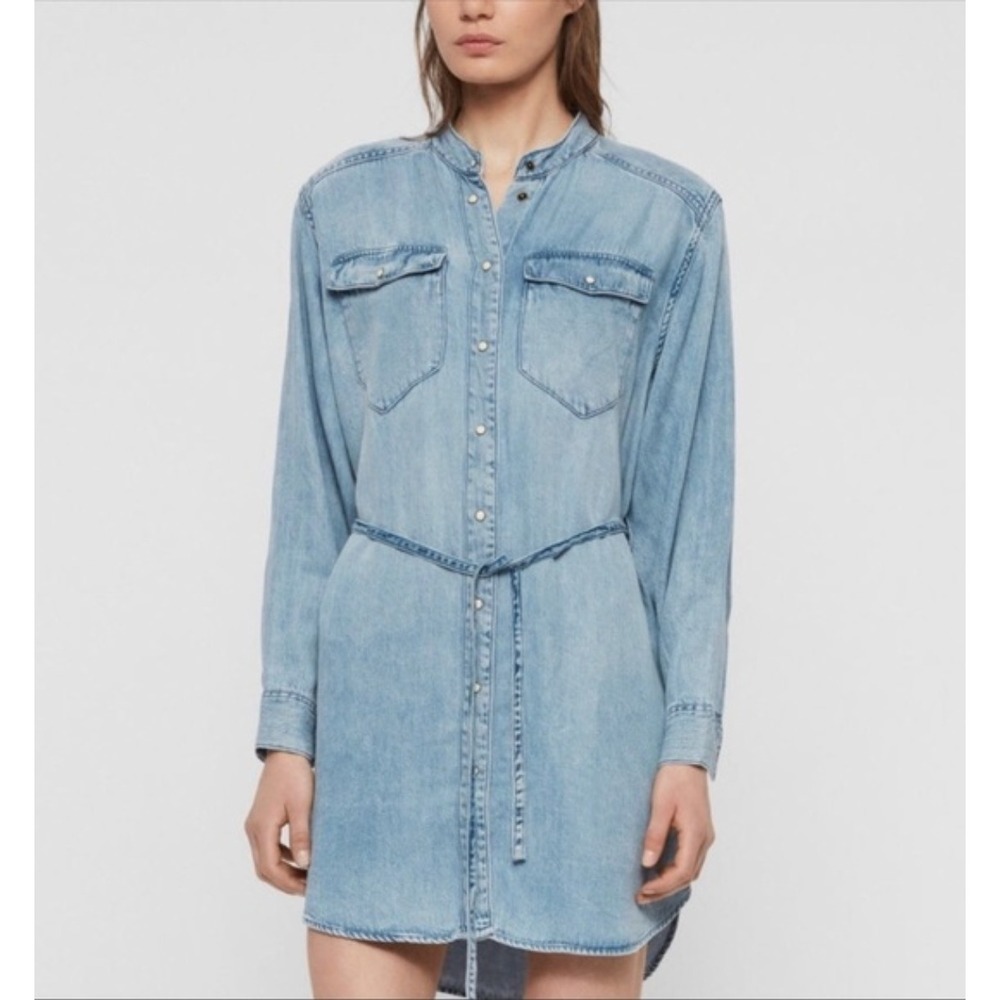 All Saints‎ Loe Snap Front Denim Shirt Dress Size XS - Picture 2 of 9
